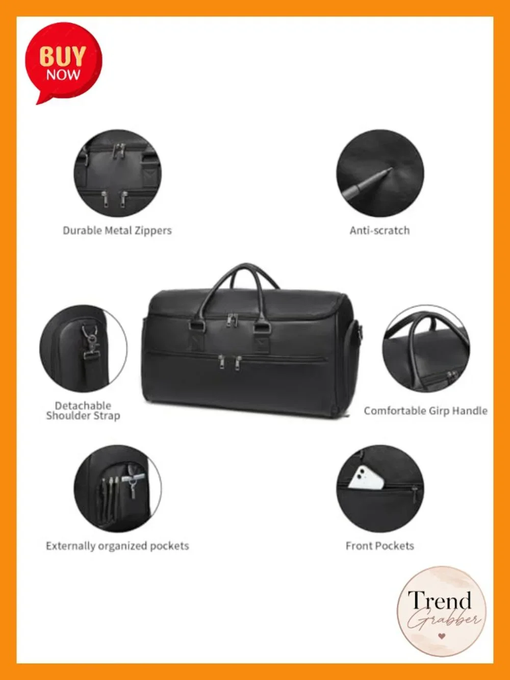 Convertible 2-in-1 Carry On Garment Bag Travel Suit Bag Faux Leather Rolling